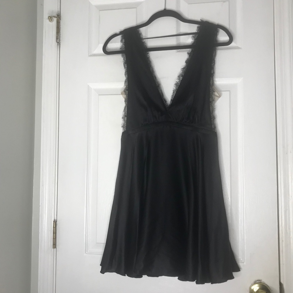 BEBE Silk Fit And Flare Lace Trim Babydoll Dress - Picture 5 of 11